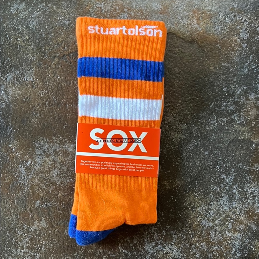 🆕 Stuart Olson Logo Crew Socks NWT Rare Canadian Workwear Orange Blue White o/s